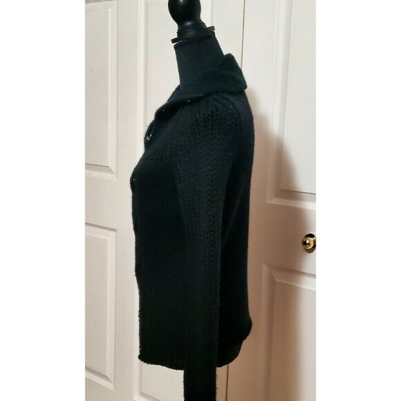 GAP Womens Small Wool Blend Sweater Black Snap Up Collared V-Neck Cardigan EUC - Picture 2 of 7